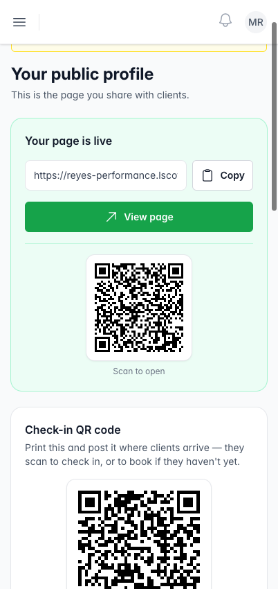 Check-in screen
