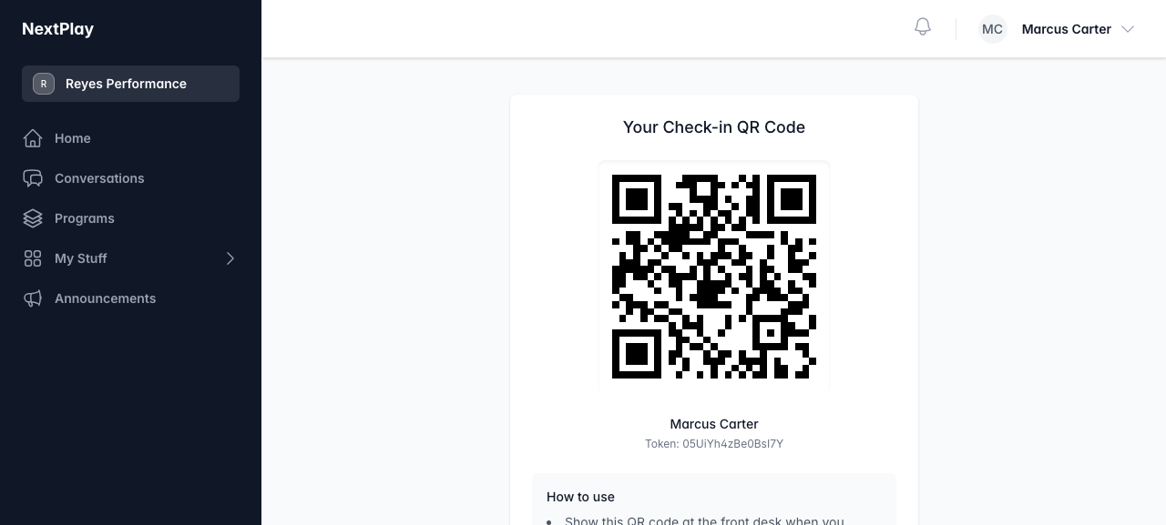 Your personal check-in QR code